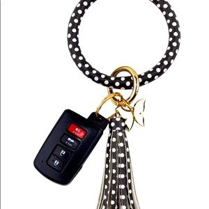 Black & White polka dot Butterfly Tassel Key Ring